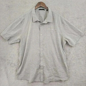 Travis Mathew Striped Button-Up‎ Short Sleeve Shirt XXL Cotton Blend Gray